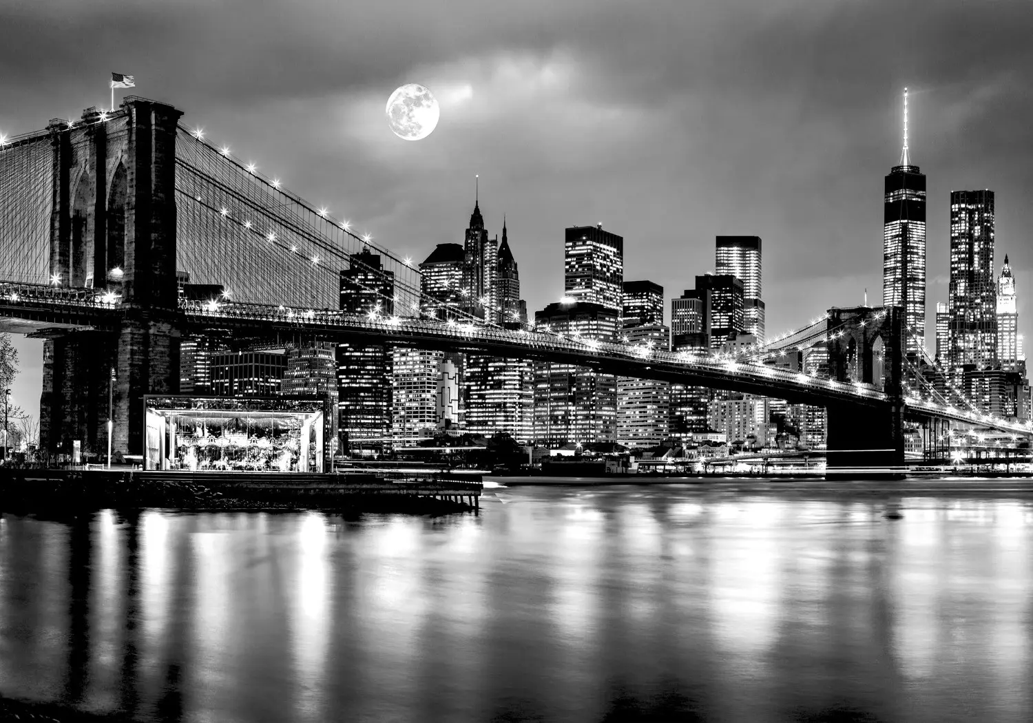 Kina Adesivo Murale 3D Ponte Di Brooklyn – 100x60 Cm, Carta Da Parati Adesiva Lavabile, Made In Italy