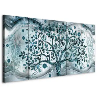 Runa Art - Quadri Klimt Albero Della Vita 200 x 100 cm 5 Pezzi XXL Decorazione Murale Design Nero Oro 045351a