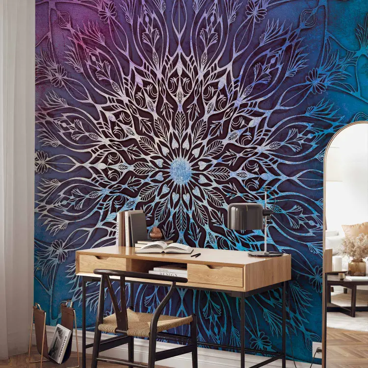 Federa Decorativa Ruwado.de In Seta Banarasi Viola 40x40 Cm - Tessuta A Mano Con Motivo Mandala
