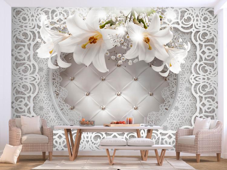 Carta da parati Lilies and Quilted Background