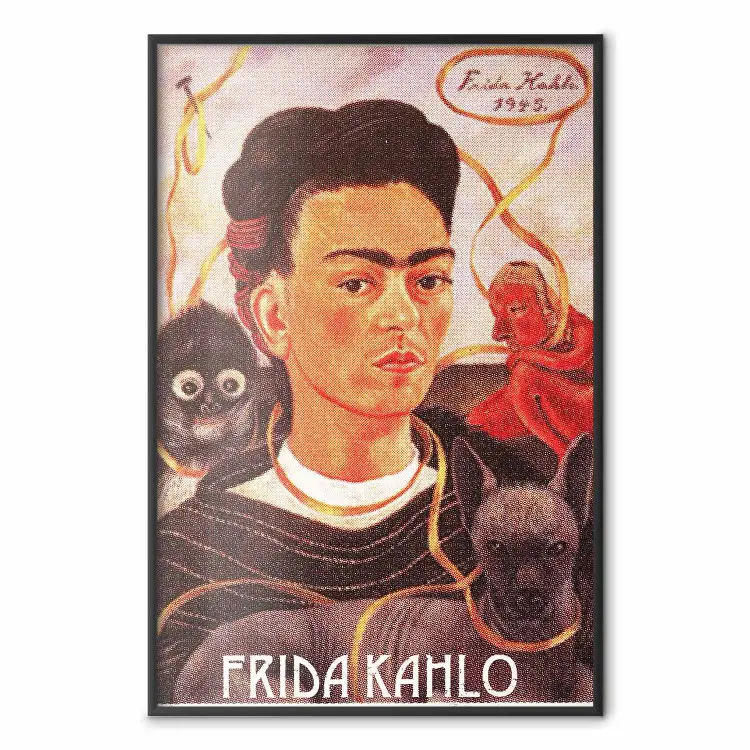 Frida Kahlo - composizione con ritratto colorato della donna e animali