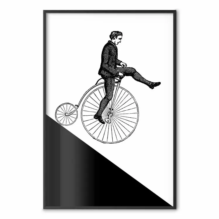 Ciclista - composizione in bianco e nero con un uomo su un monociclo