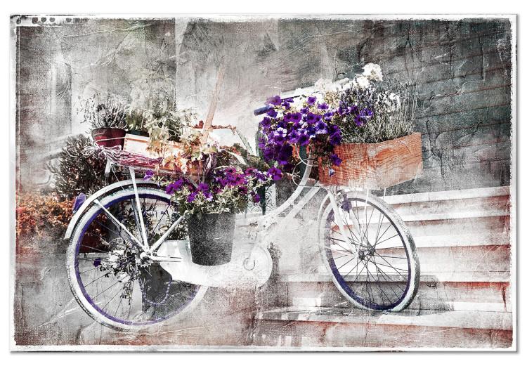 Quadro su tela Strada fiorita (1 pezzo) - bicicletta shabby chic sotto scale