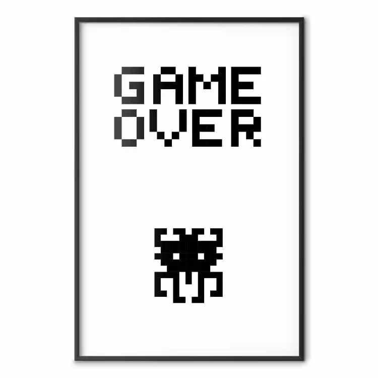 Fine del gioco: pixel bianco e nero con iscrizione