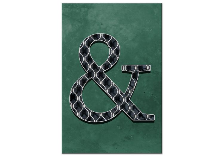 Quadro su tela Congiunzione implacabile - lettera elegante con struttura bianco-nera su uno sfondo di color verde bottiglia