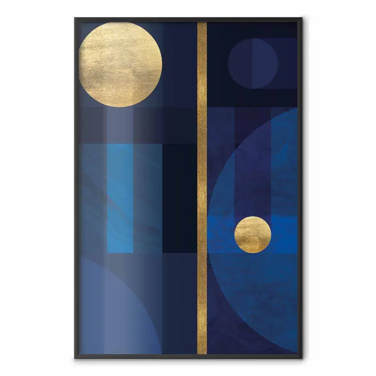 Indaco: astrazione geometrica moderna con cerchi blu e dorati