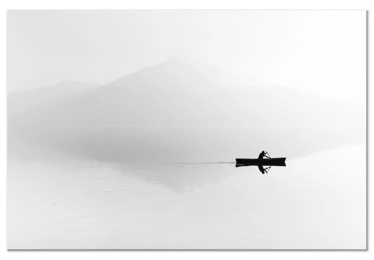 Montagne nella nebbia (1 pezzo) - barca in paesaggio bianco