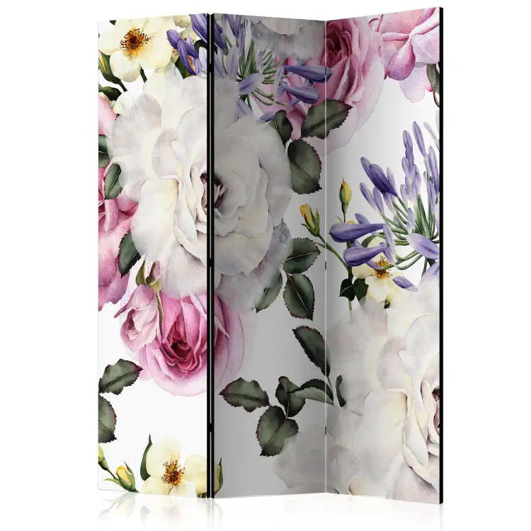 Prato fiorito - fiori colorati con foglie su sfondo bianco chiaro