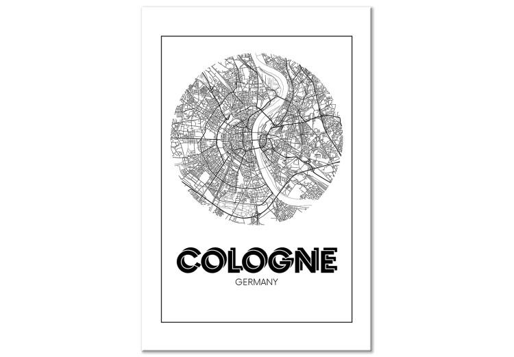 Quadro su tela Colonia - mappa in bianco e nero della città tedesca dalla vista aerea