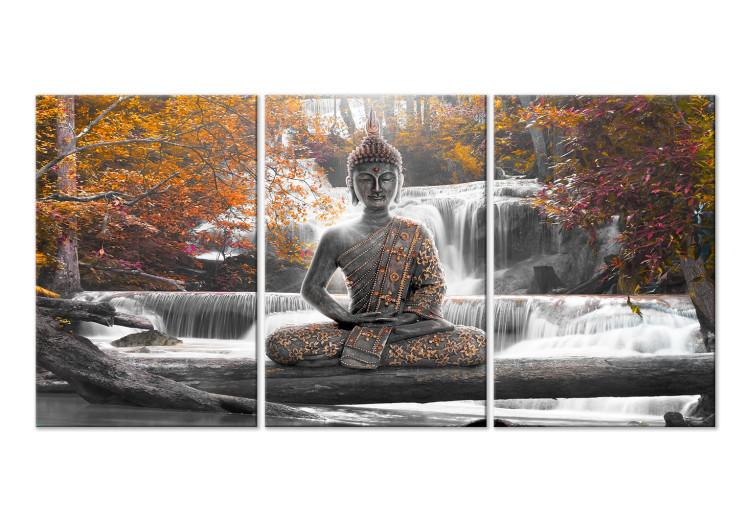 Quadro su tela Buddha and Waterfall (3 Parts) Orange