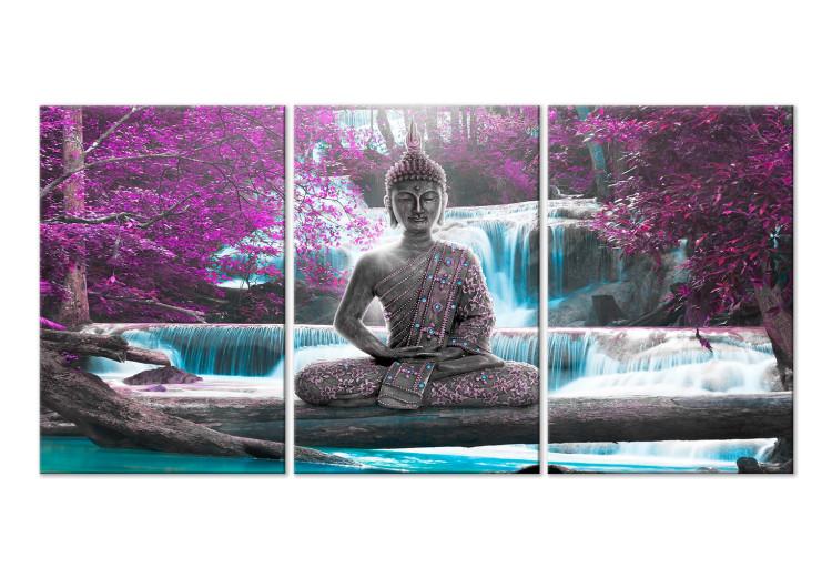 Quadro su tela Buddha and Waterfall (3 Parts) Violet