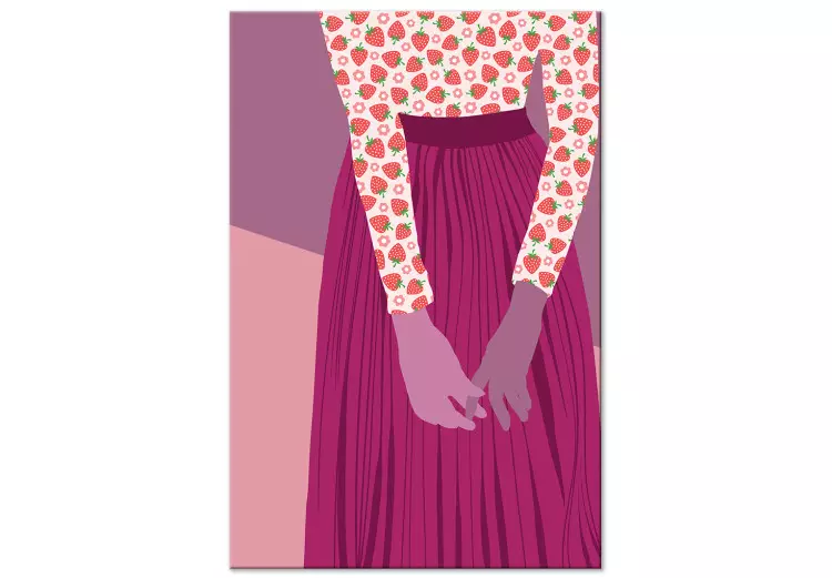 Figura viola - una silhouette di una donna vestita in una gonna viola e una camicetta a fragole, composizione in tonalità del viola e del rosa