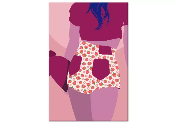 Donna in pantaloncini - grafica rosa-viola con una silhouette di donna