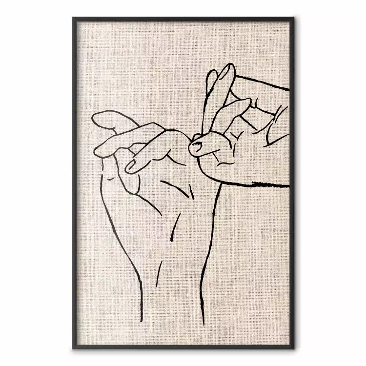 Sempre insieme - line art astratta di mani su texture tessile chiara