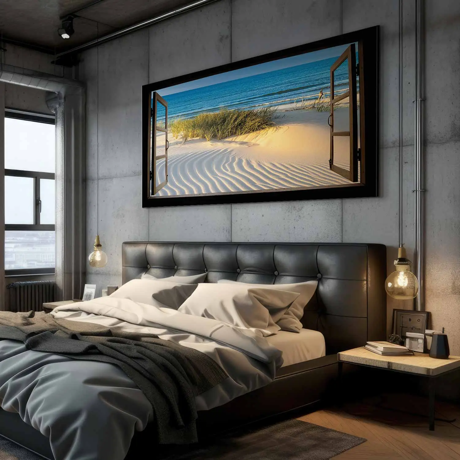 Tableau Moderne Sur Toile 100x70 Cm - Marine Et Fenêtre - Déco Intérieure Italie