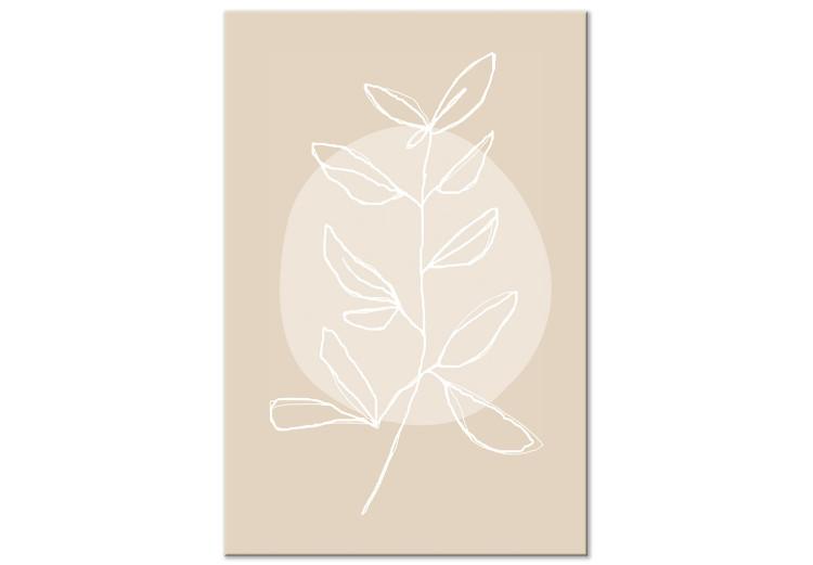 Quadro su tela Ramoscello bianco con foglie - astrazione moderna su uno sfondo beige