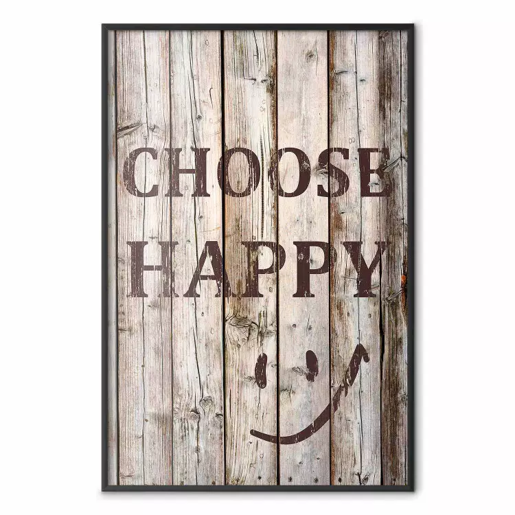 Scegli felicità - scritta nera inglese su tavole legno