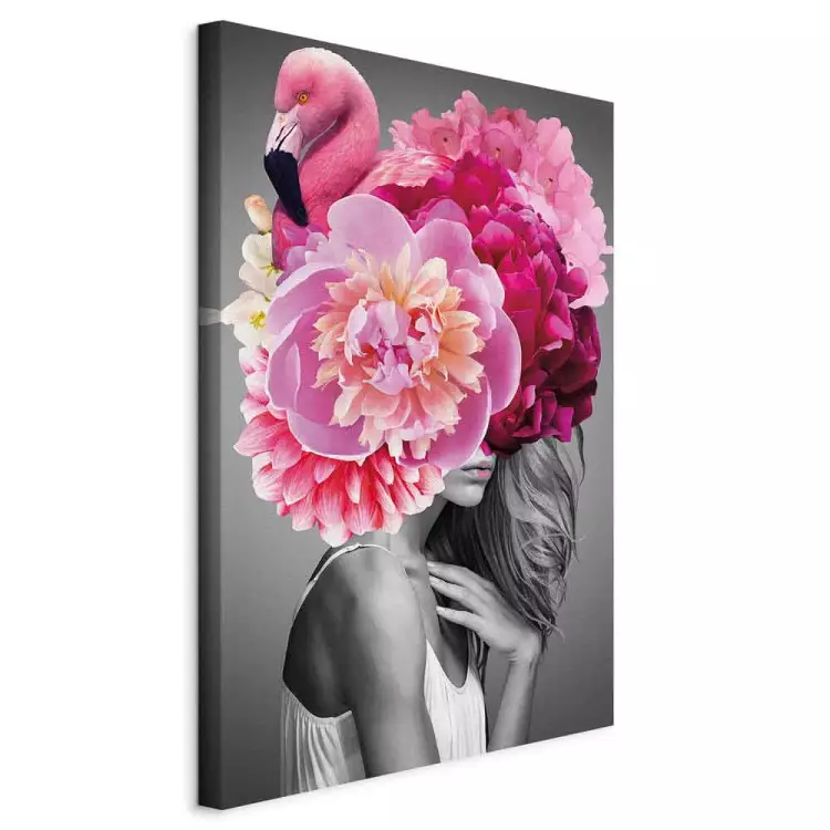 Ragazza Fenicottero (1-pezzo) verticale - donna con uccello e peonia