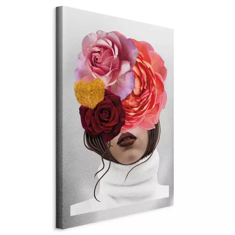 Peonie e rose coperte da una faccia femminile - ritratto astratto