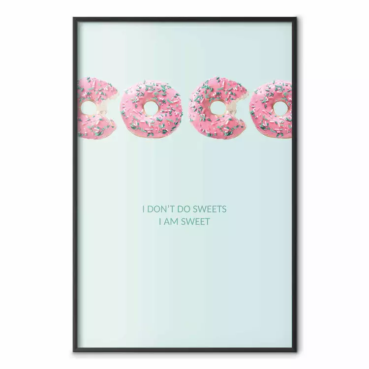 Moda dolce - scritta astratta con ciambelle su sfondo pastello