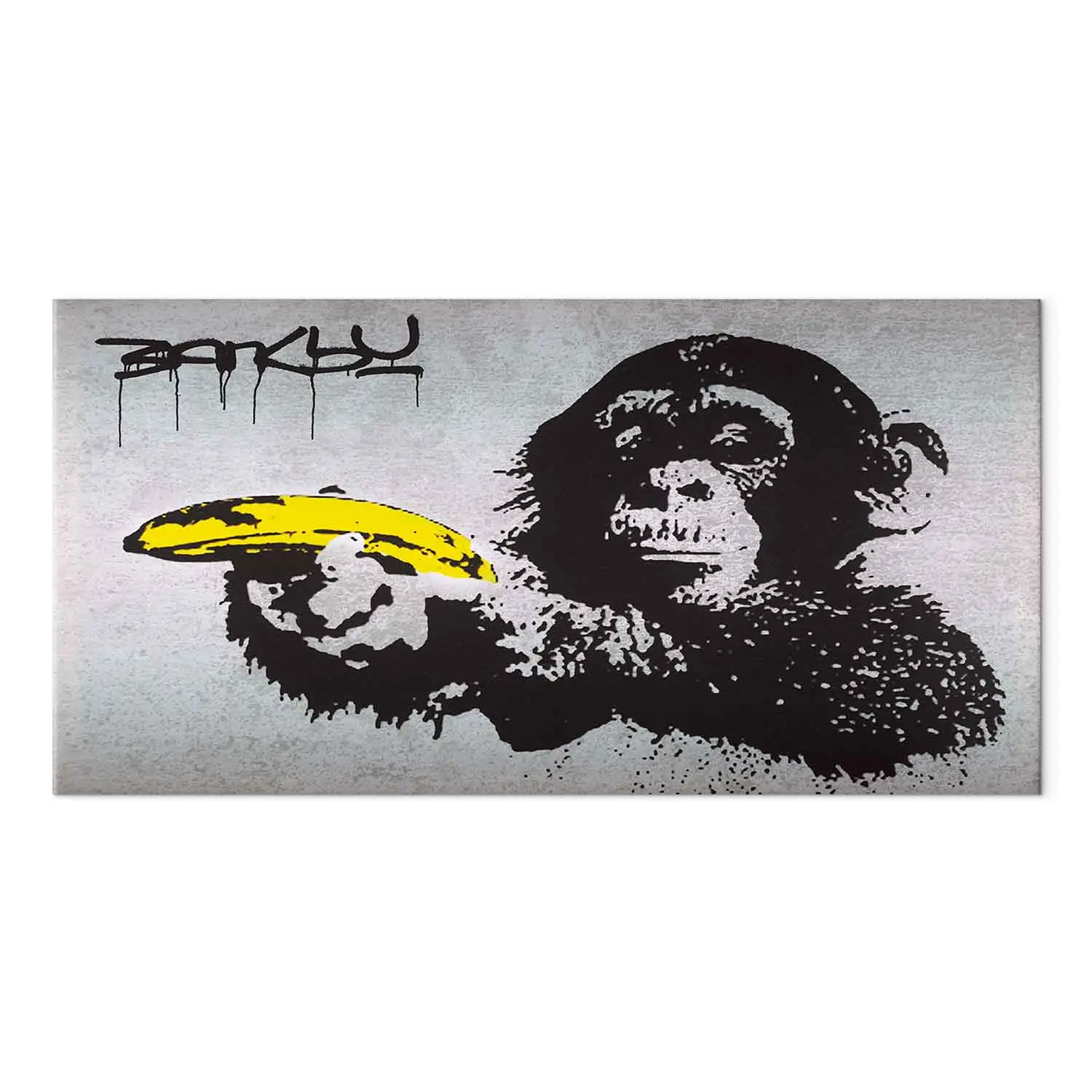 Runa Art Scimmia Con Pistola E Banana – Quadro Street Art 120x80 Cm, 3 Pezzi, Grigio, Decorazione Murale Su Tela Non Tessuta