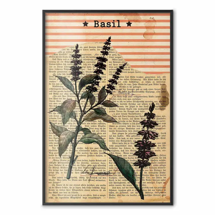 Poesia al basilico - composizione vintage con piante e scritte