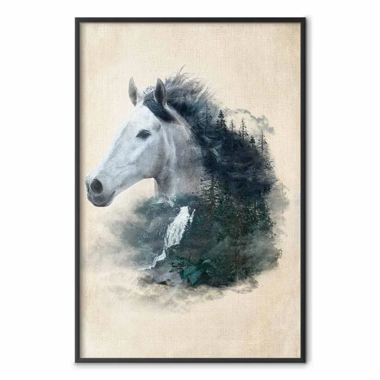 Messaggero libertà - cavallo tra natura su texture beige