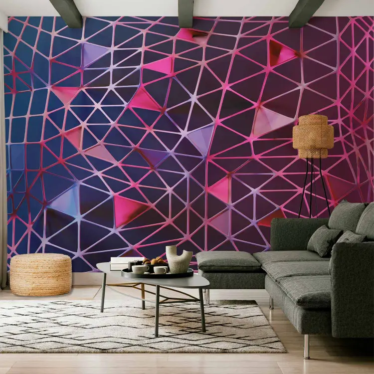 Rete geometrica - connessione di triangoli nei toni del viola e rosa