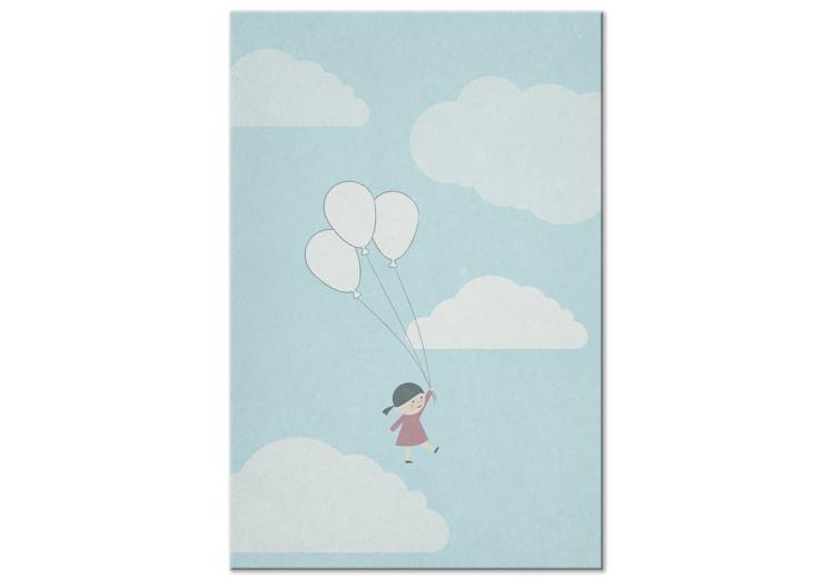 Quadro su tela Con la testa tra le nuvole - una ragazza con palloncini in mezzo a nuvole e cielo, decorazione perfetta per la stanza del bambino