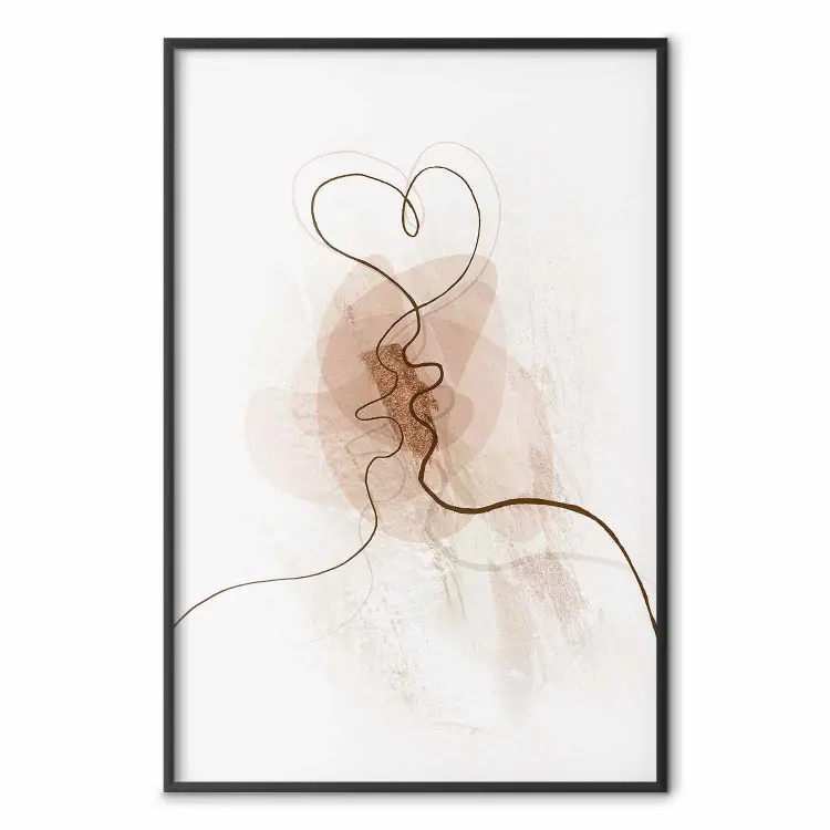 Desiderio comune - line art di un bacio su sfondo astratto beige