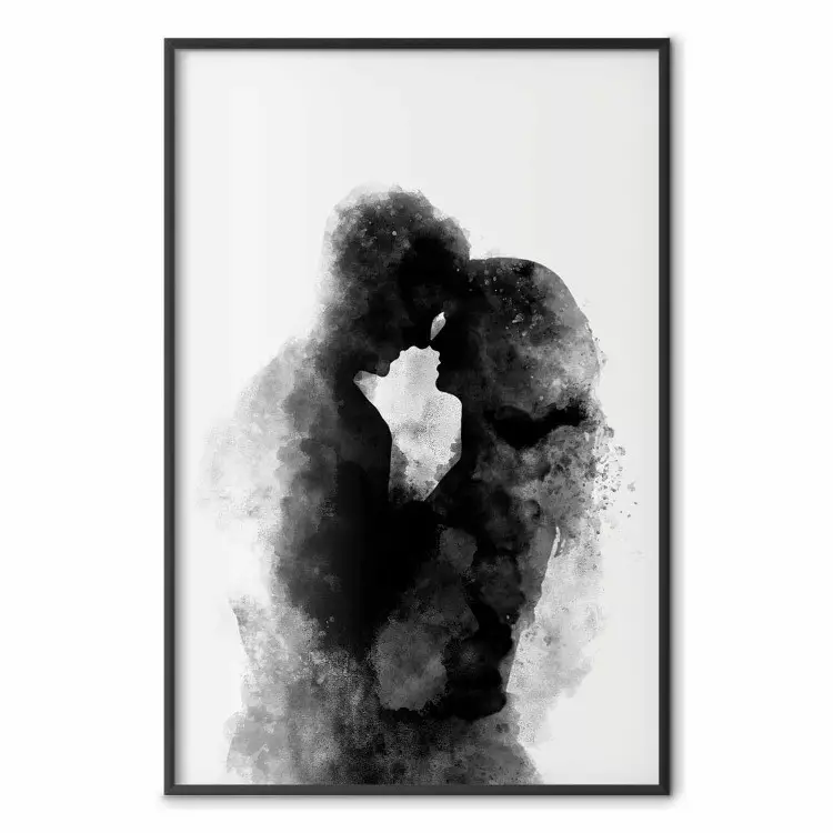 Ricordo di un bacio - coppia innamorata in nero in tema acquerello