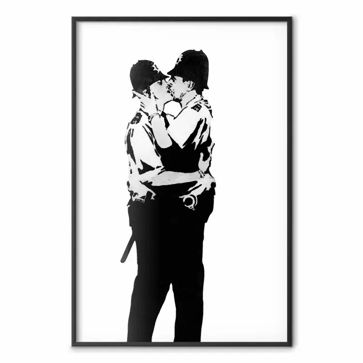 Kissing Coppers - due figure nere che si baciano, stile Banksy