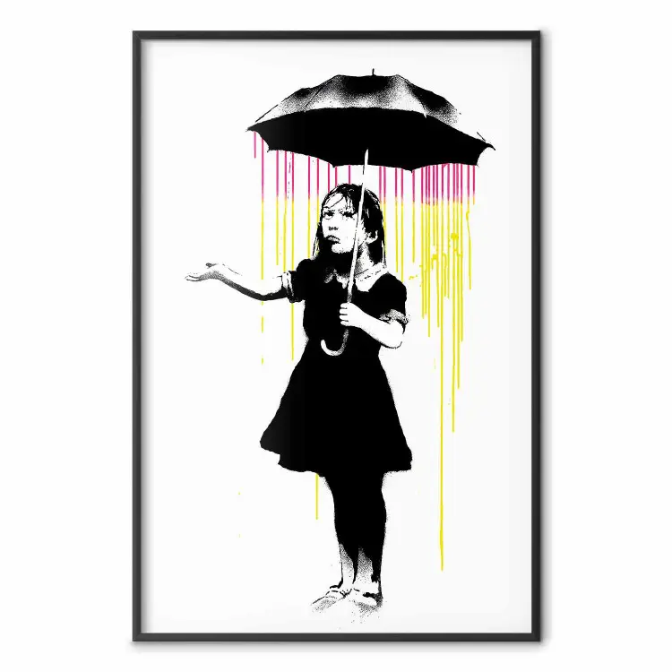 Ragazza con l'ombrello - ragazza bianco e nero, pioggia colorata