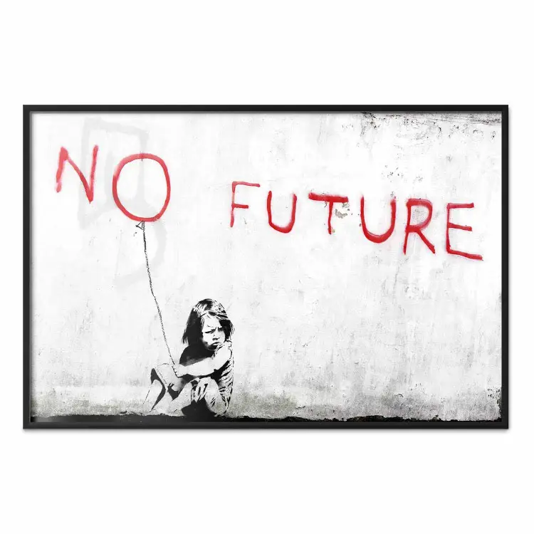 Senza futuro - mural di ragazza in bianco e nero e scritte rosse
