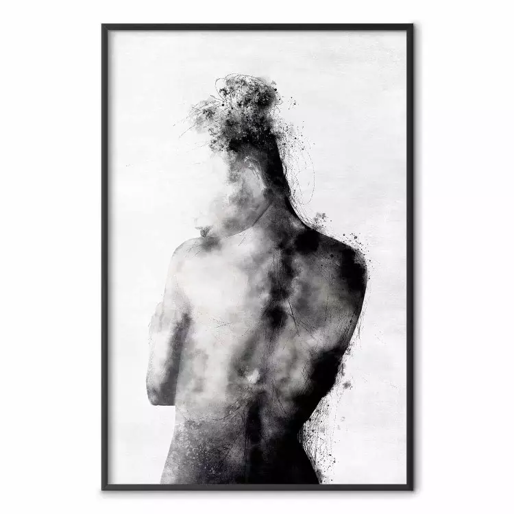 Pensierosa - silhouette nera astratta su sfondo contrastante
