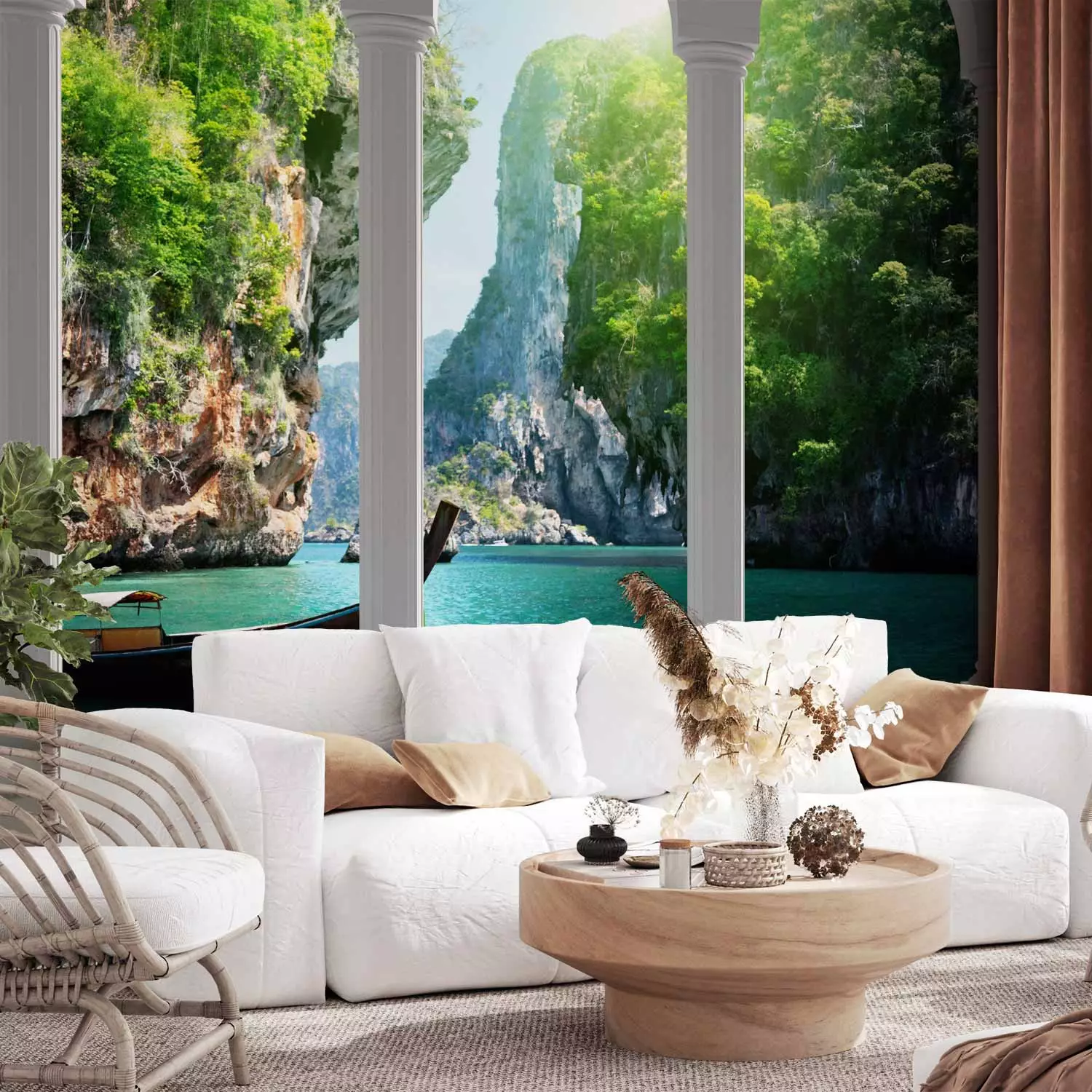 Carta da parati moderna Rocce e colonne Paesaggio marittimo con