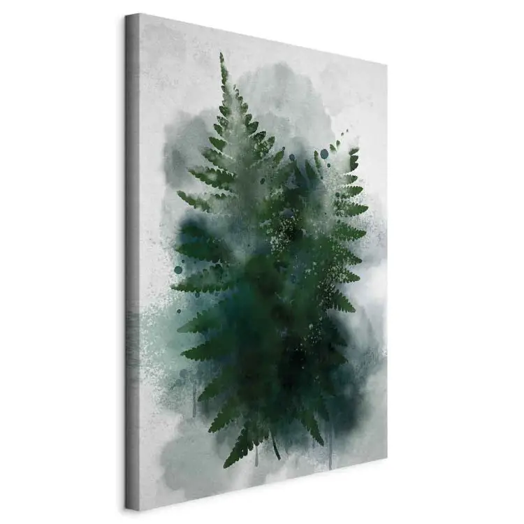 Foglie di piante in una nuvola fredda di nebbia, verde e grigio