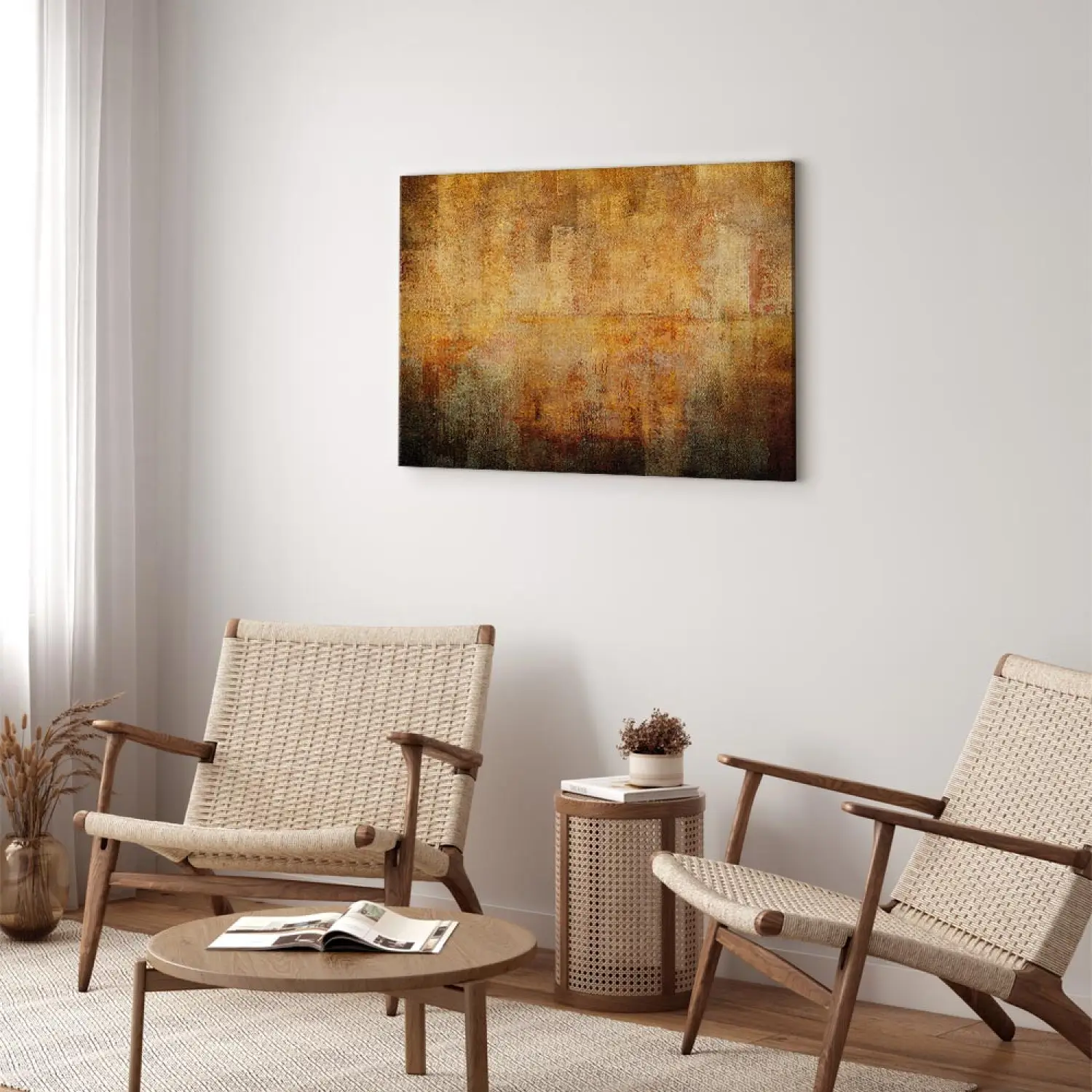 Tableau Abstrait Moderne Sur Toile – Orange Et Textures – 90x40 Cm – Fait Main Italie