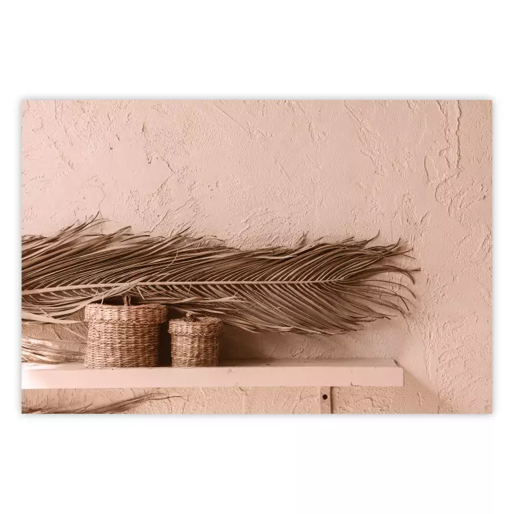 Composizione marocchina - foglia di palma e cestini su sfondo muro