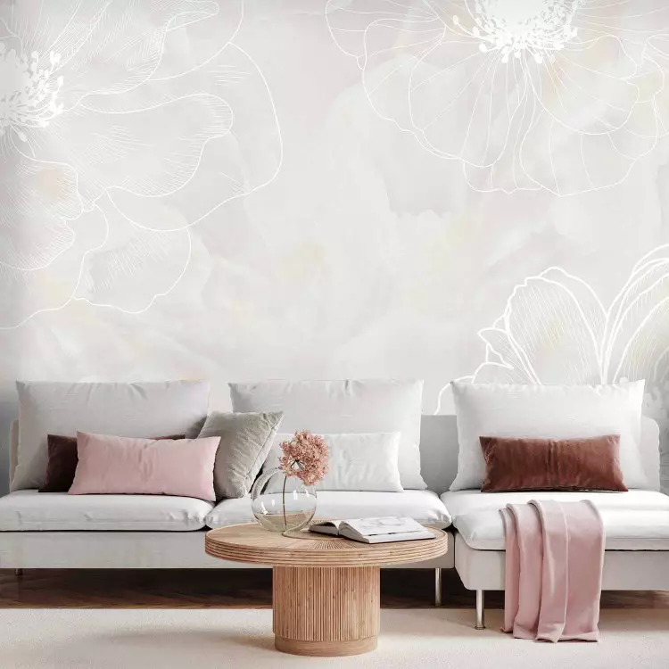 Petali di fiori minimalisti - fiori delicati su uno sfondo grigio