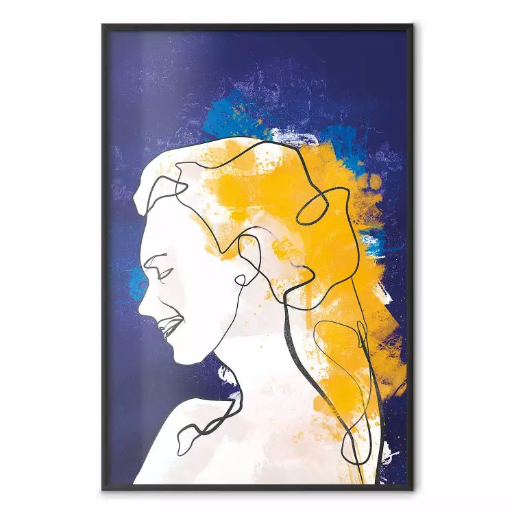 Ritratto in blu - paesaggio astratto di una donna su sfondo blu