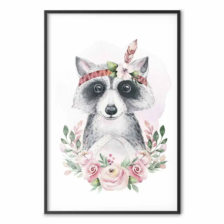 Procione Szymon - fiori e animale su sfondo chiaro