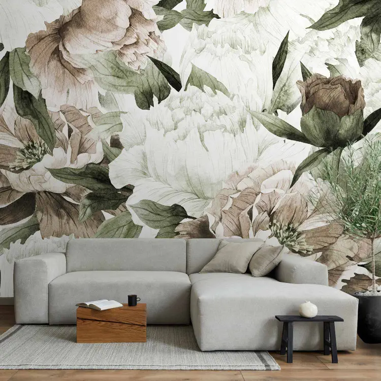 Fiori in fiore - composizione con motivo floreale con peonie e foglie