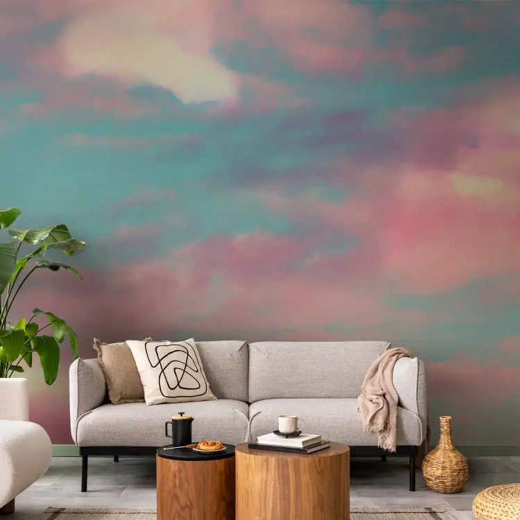 Nuvole colorate - cielo blu con nuvole rosa e bianche