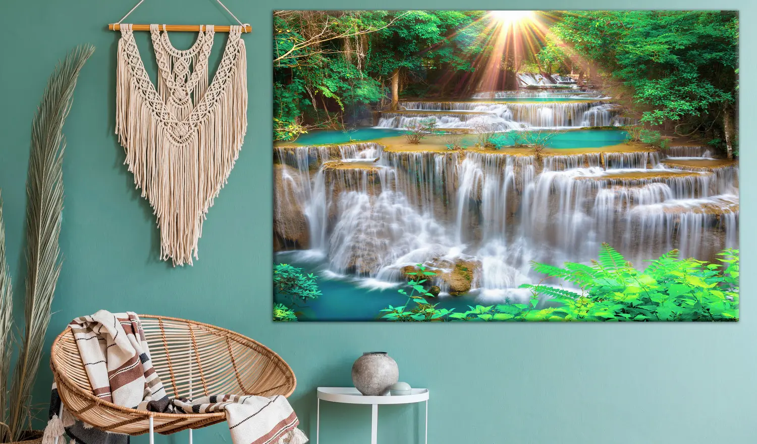 Quadro Su Tela Incorniciato - Cascata Nella Foresta Tropicale, Stampa Giclée, Arte Contemporanea