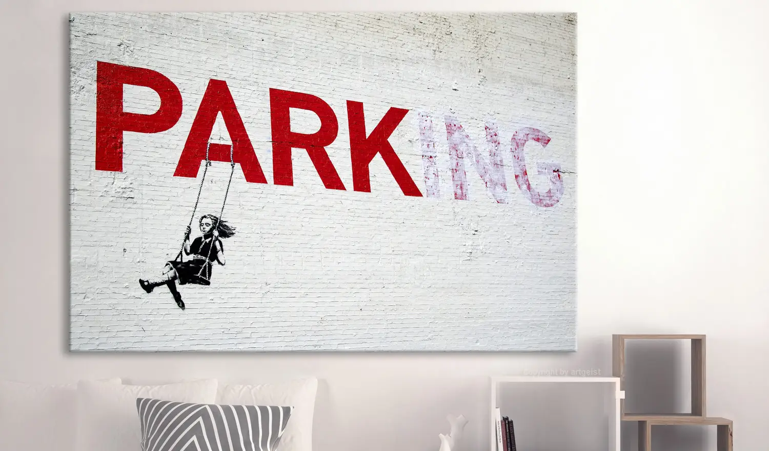 Banksy parcheggio Segno Arte Tela Parco Ragazza su Swing