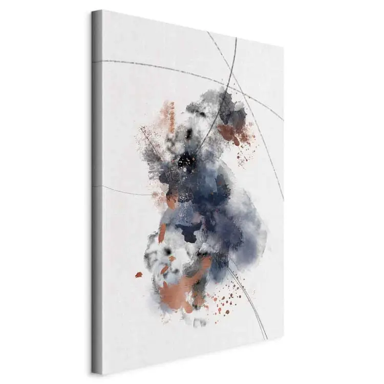 Acquerello artistico - astrazione nei colori del melograno, grigio e bronzo con linee irregolari nere su uno sfondo bianco