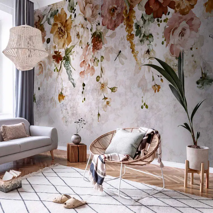 Composizione floreale vintage - paesaggio di fiori appesi colorati