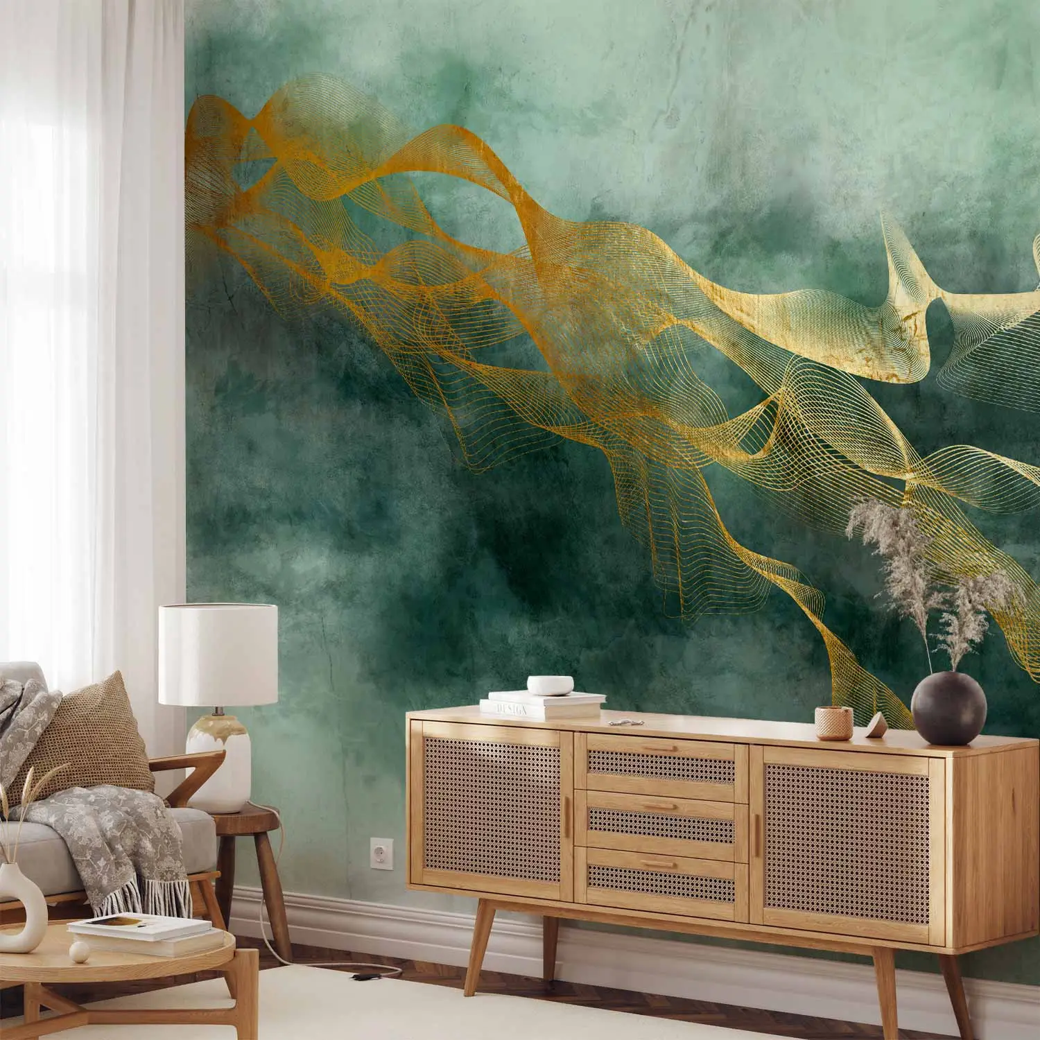 Quadro Astratto Moderno 3 Pezzi Su Tela: Decorazione Parete Verde, Marrone E Beige Con Pennellate - 40x60 Cm