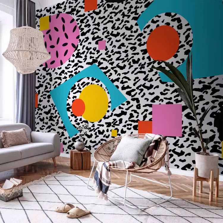 Allucinazione - astrazione colorata con forme e stampa leopardata
